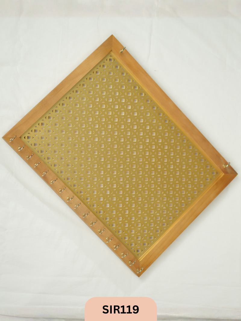 WOODEN LONG KEYHOLDER WITH BRASSCOATED JALI-Length 13''width 17''