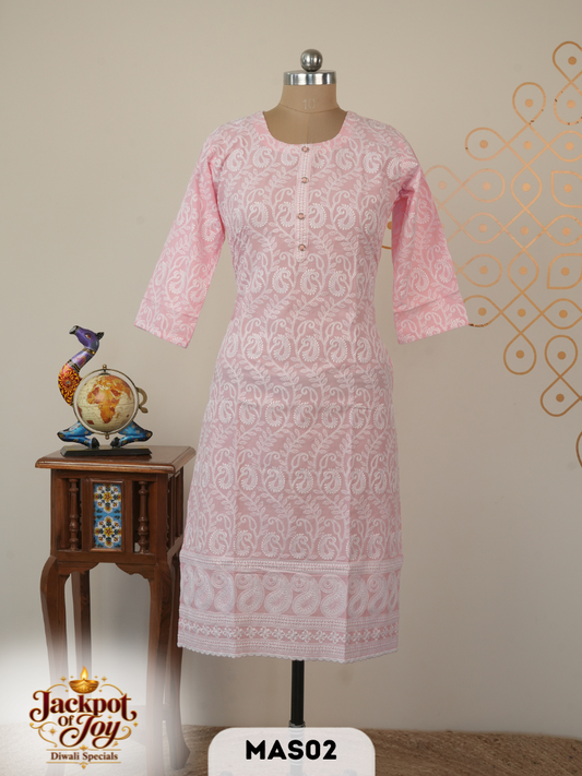Chikenkari kurti Top Material With Machine Embroidery