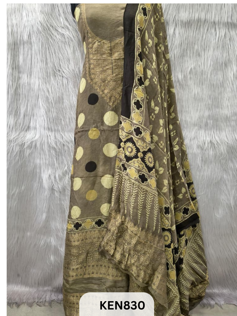 DOLA SILK NATURAL DYE HANDBLOCK PRINT 2PC -UNSTICHED SUIT(3.30MTRTOP 2.20MTR DUPPATA