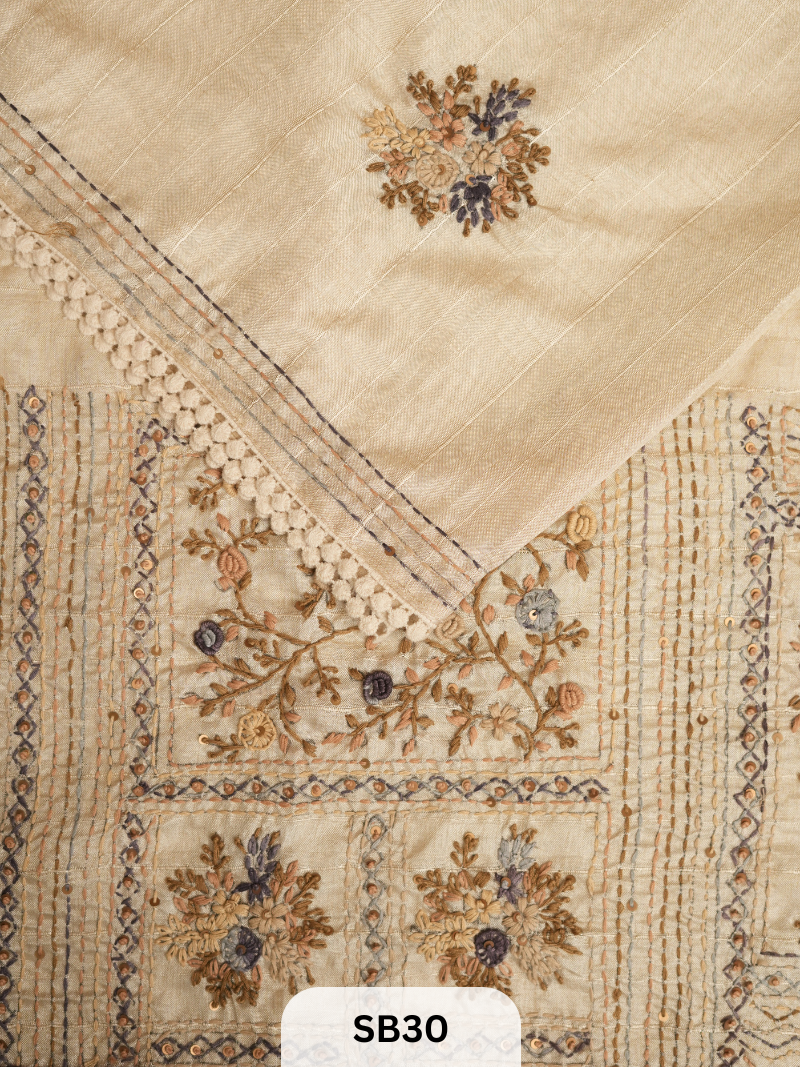 SEMI TUSSAR WITH HAND EMBROIDERY