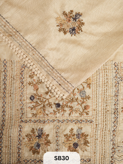 SEMI TUSSAR WITH HAND EMBROIDERY