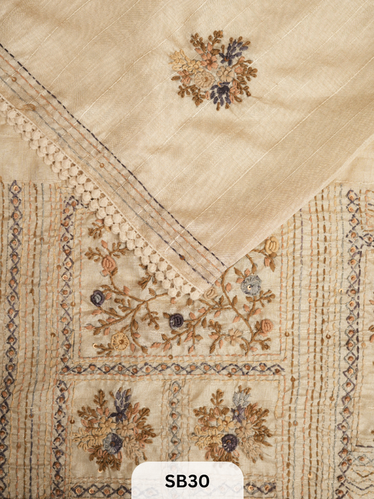 SEMI TUSSAR WITH HAND EMBROIDERY