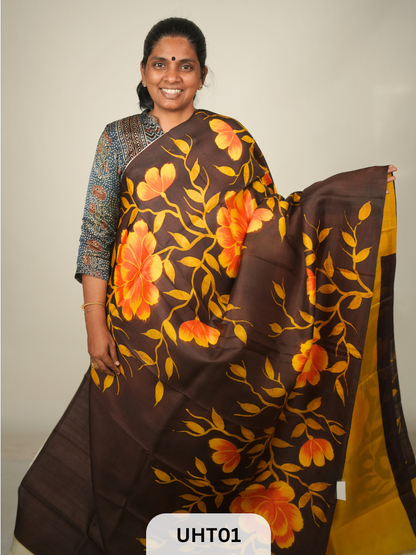 PURE MURSHIDABAD HANDPAINTED SAREE - PARTLY PALLU