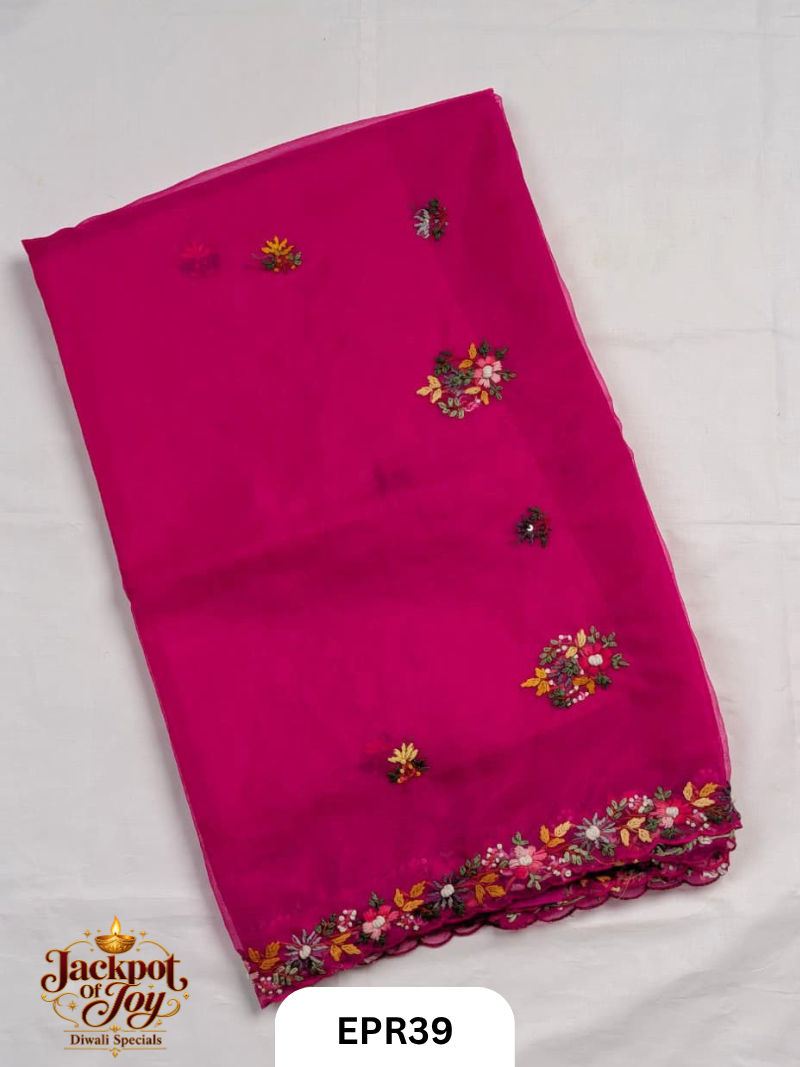 Semi Organza With Bullion Stitch Saree