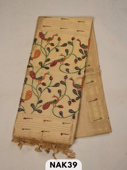 Semi Tussar paithani with Hand embroidry saree