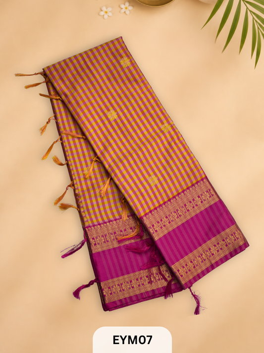 VINTAGE CHECKS SEMI SOFT SILK SAREE