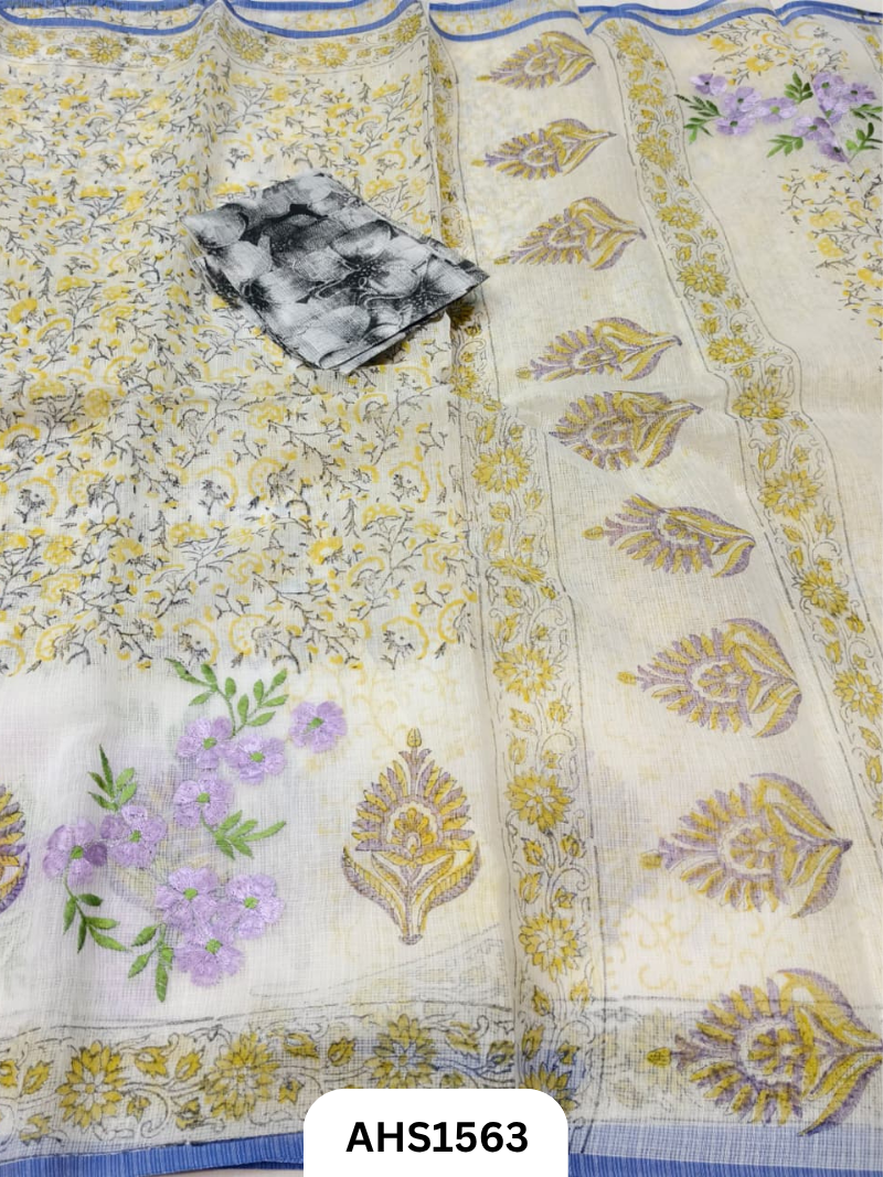 Kota Cotton Embroidery + Printed Saree