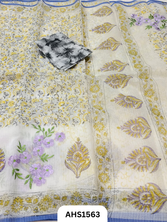 Kota Cotton Embroidery + Printed Saree