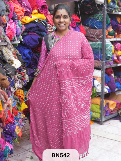 MUL COTTON HEAVY BANDHEJ SAREE WITH JARI TUSSLES