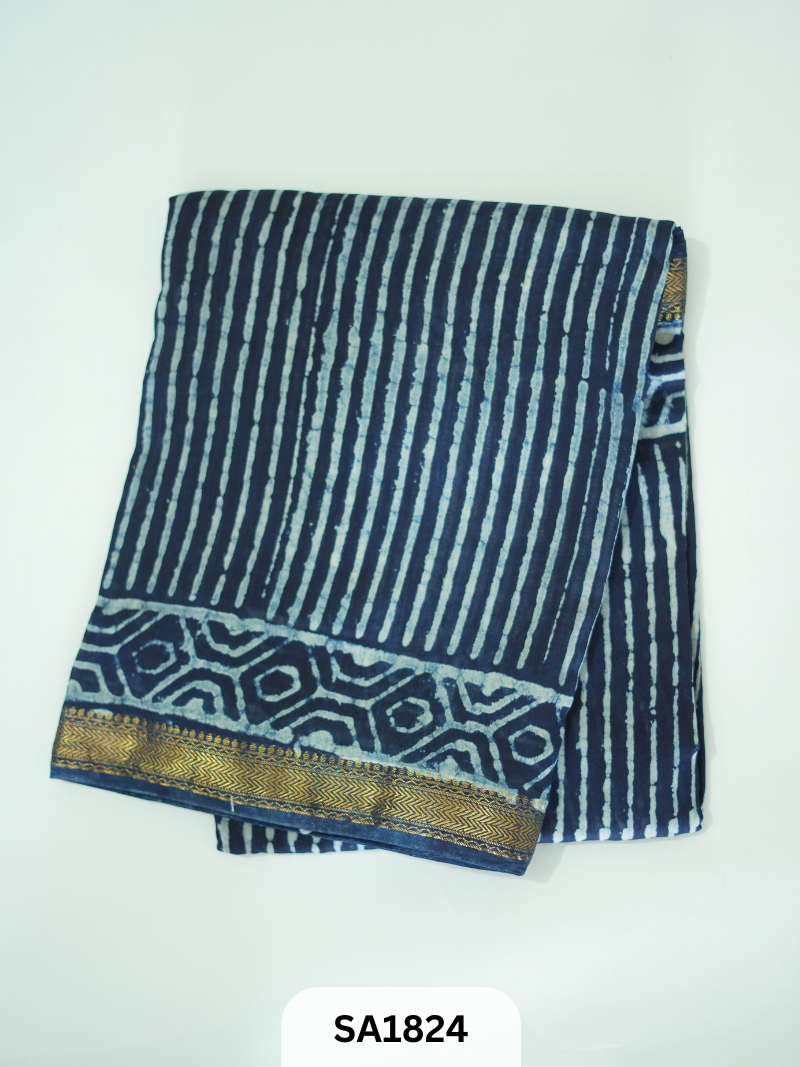Maheshwari Silk Saree-Hand Block Print
