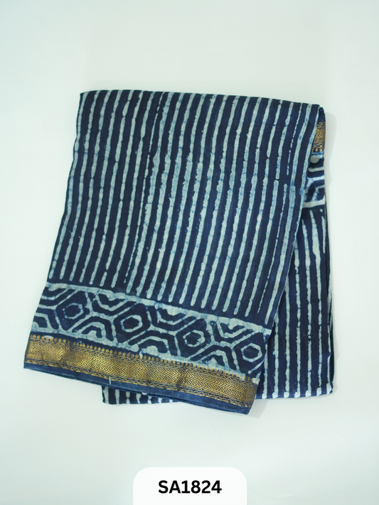 Maheshwari Silk Saree-Hand Block Print