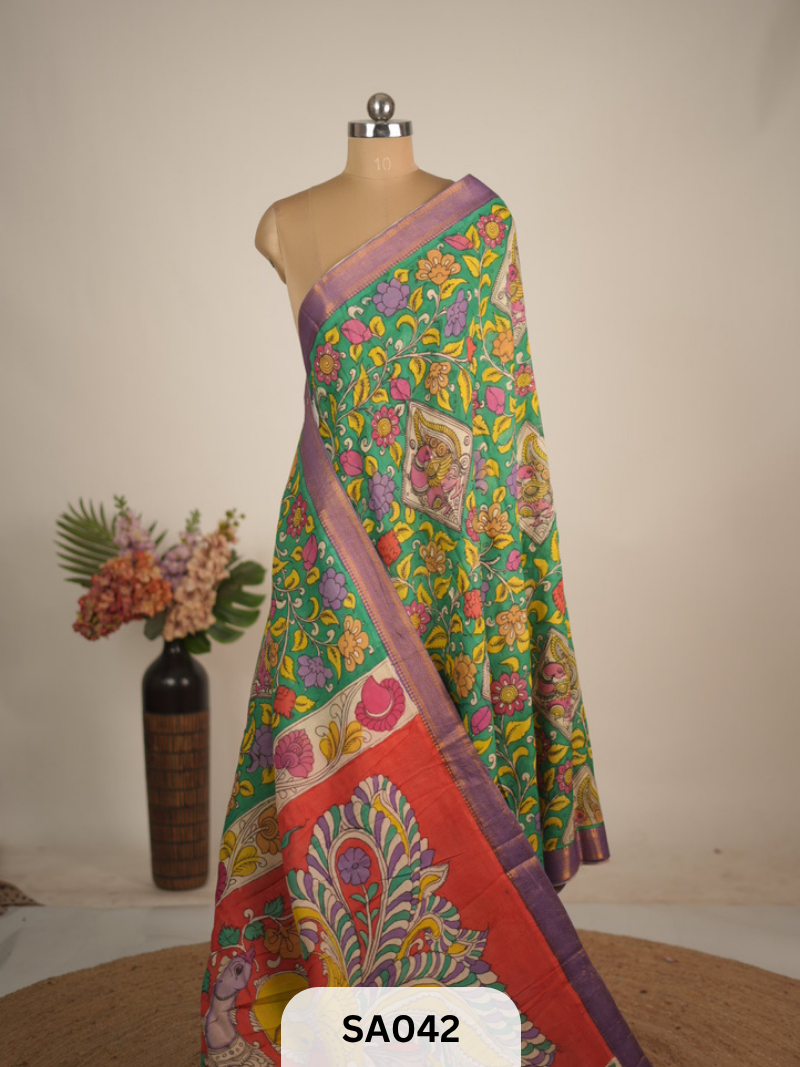 CHENNURI SILK SAREE WITH SRI KALAHASTI PEN KALAMKARI ART WORK