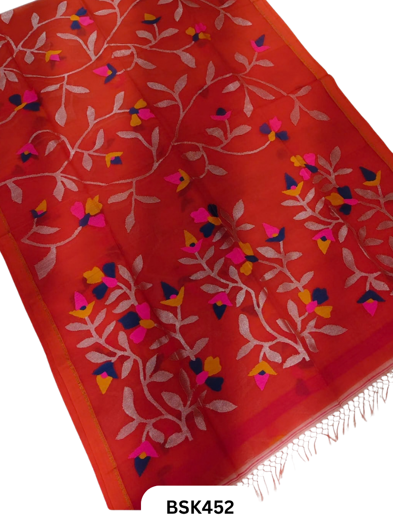 Handloom Pure Muslin Jamdhani Needle Work Weave Saree