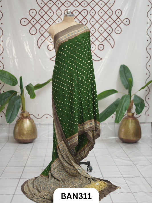 Modal Ajrakh With Bandhini Ladgi Patta Saree