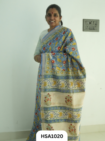 Pure Maheswari Silk Cotton - Handblock Print Saree With Blouse