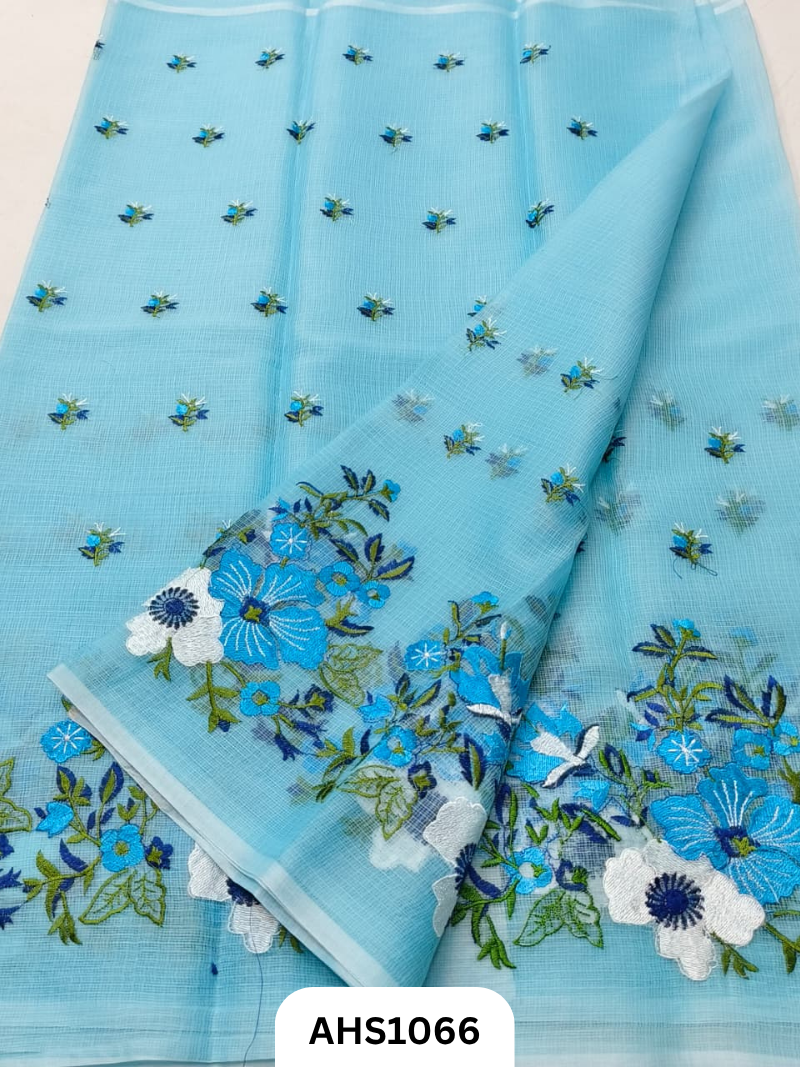 Kota Cotton Flowers Embroidery Work Saree with Blouse