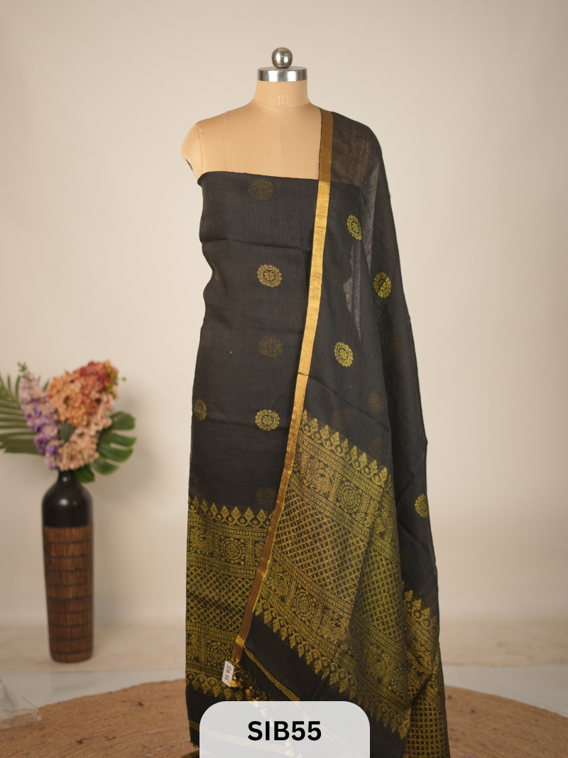 FUSION PURE LINEN INTO KANCHIPURAM SALWAR SUIT - HANDLOOM
