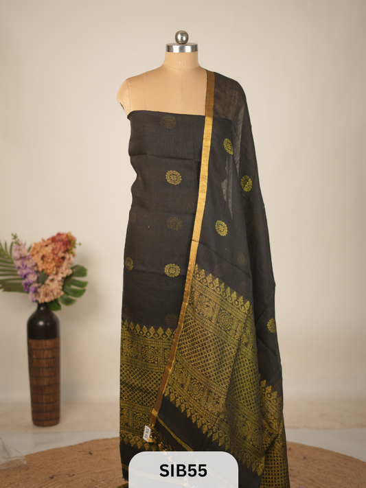 FUSION PURE LINEN INTO KANCHIPURAM SALWAR SUIT - HANDLOOM