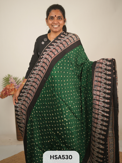 MODAL AJRAKH WITH BANDHINI SAREE
