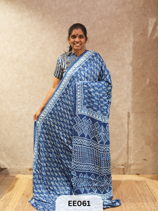 AJRAKH MODAL INDIGO SAREE - SPECIAL DEAL