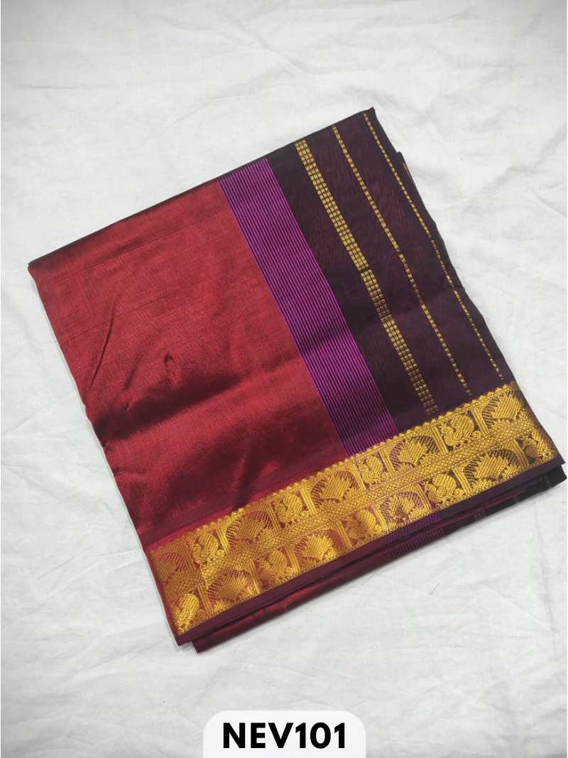 Handloom Silkcotton Design border body plain saree with contrast blouse