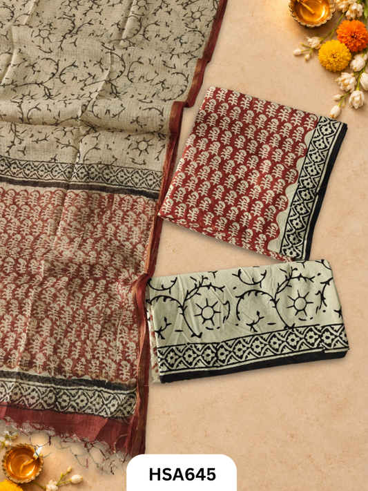 Handblock Printed Kota Doriya Dupatta With Cotton Suits Top 2.5mtr Dupatta 2.5mtr