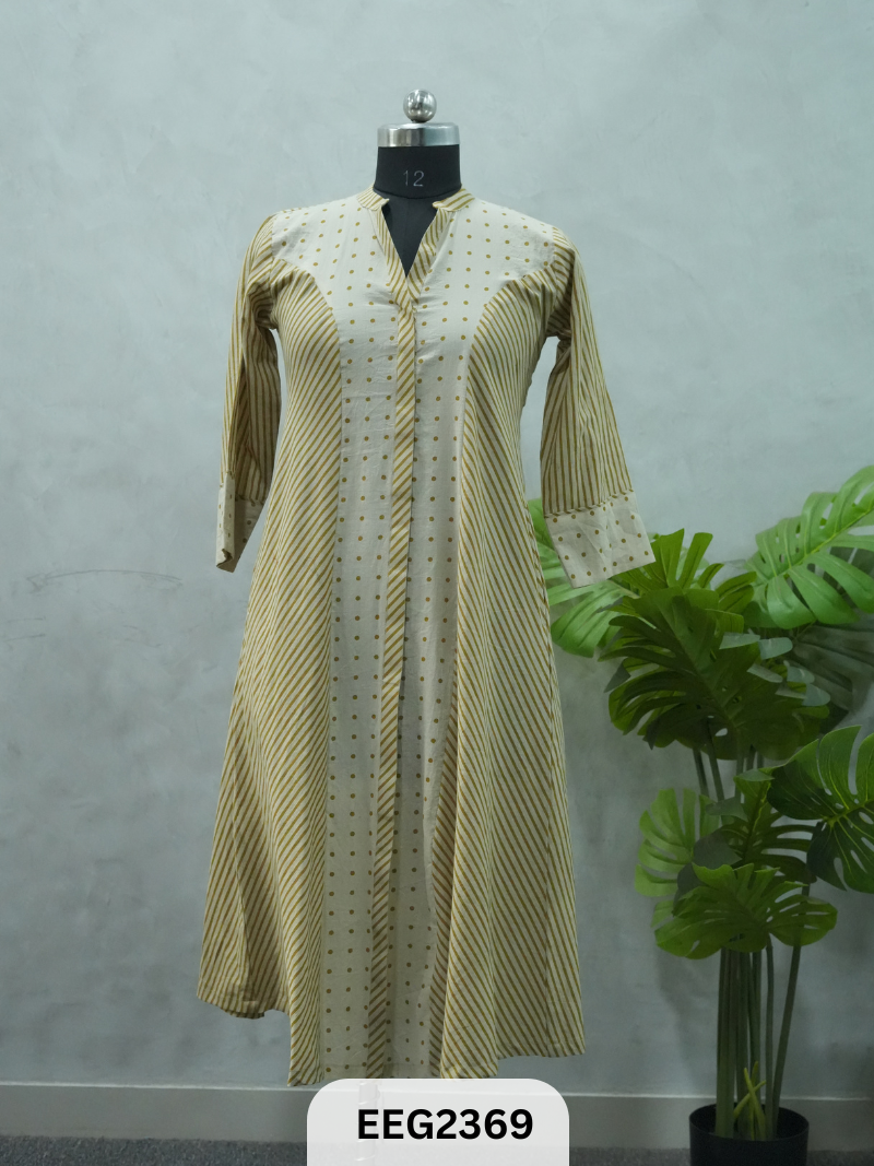 COTTON OF WHITE AJRAKH PRINTED OFFICE WEAR KURTI