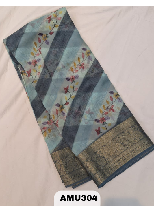 BANARAS RUSSIAN SILK SAREE WITH PRINTED