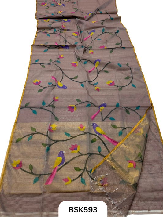 Handloom Pure Muslin Jamdhani With Hand Needle Work Saree