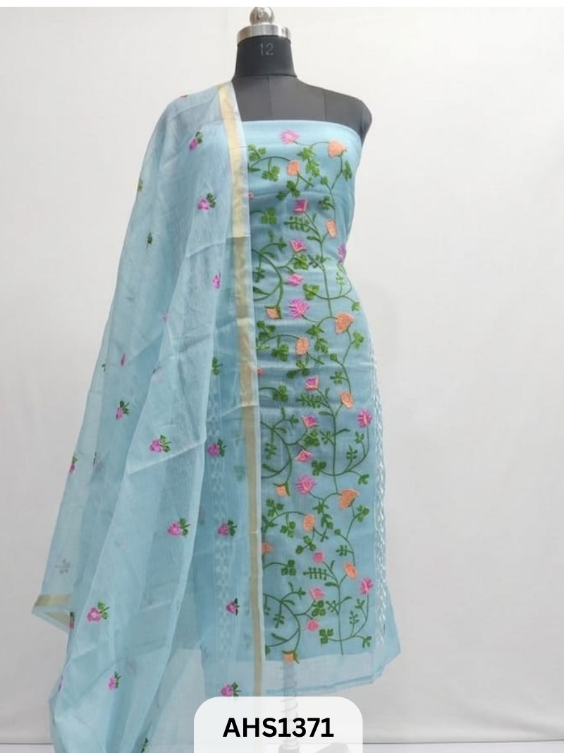Exclusive Kota Doria Embroidery Work - Top & Dupatta 2.5 Mtr