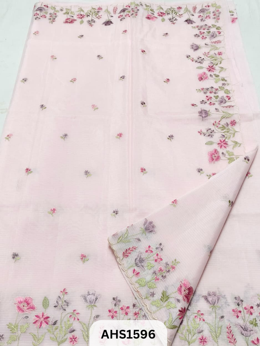 Soft Silk Kota Embroidery Work Saree With Blouse