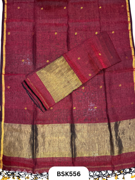 Handloom Pure Linen Pulka With Tissue Pallu Salwar Suit