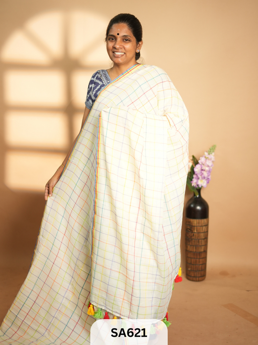 MULMUL COTTON CHECKED SAREEE