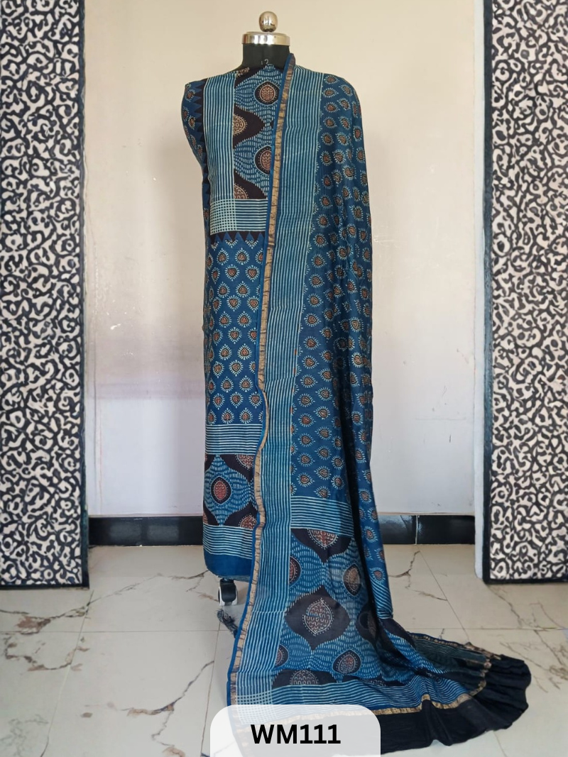 CHANDERI HAND BLOCK PRINT 2 PIECE SUITS EACH 2.5 MTR TOP AND DUPTTA