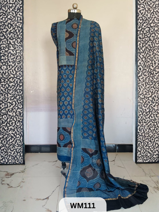 CHANDERI HAND BLOCK PRINT 2 PIECE SUITS EACH 2.5 MTR TOP AND DUPTTA