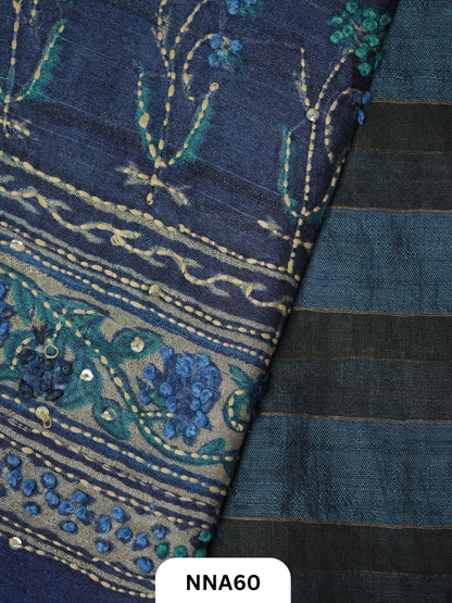 Handloom Pure Tussar Silk - Bullion With Kantha Stitch Saree