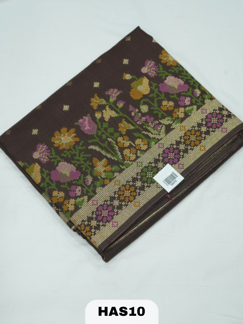 BANARAS RUSSIAN CROSS STICHED SILK SAREE
