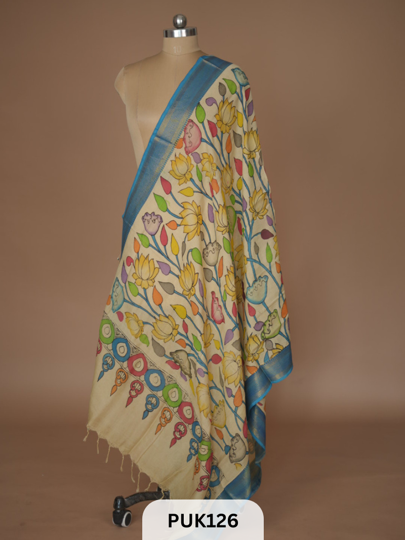 PURE PENKALAMKARI DUPPATTA - CHENNURI SILK