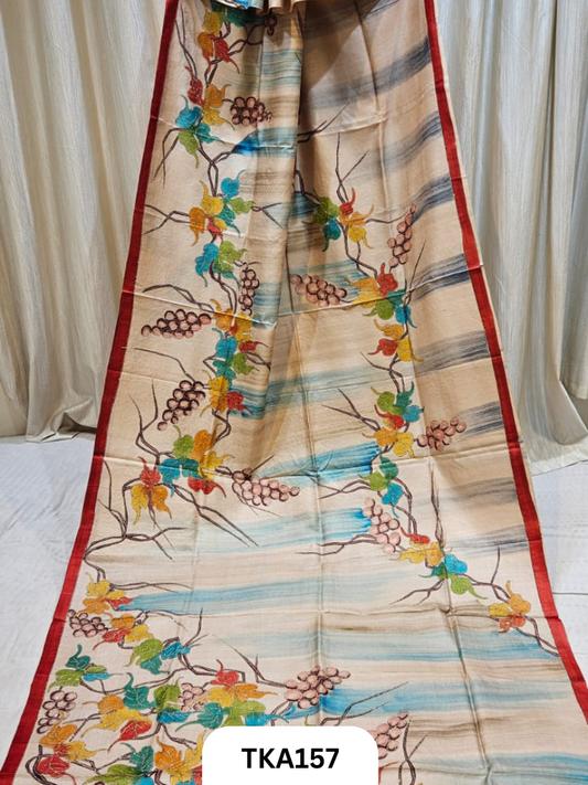 Pure Tussar ghicha silk with heavy embroidery with bishnupur hand painted exclusive saree