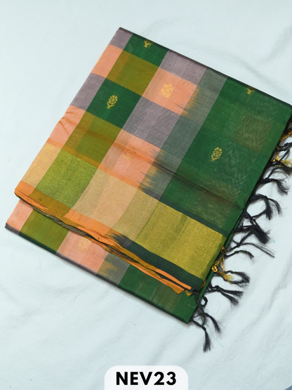 PALUM PAZHAMUM CHECKS WITH BUTTA  SILK COTTON SAREE