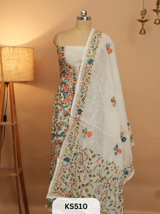 Dupion Chanderi Silk  With Hand Kantha Stitch