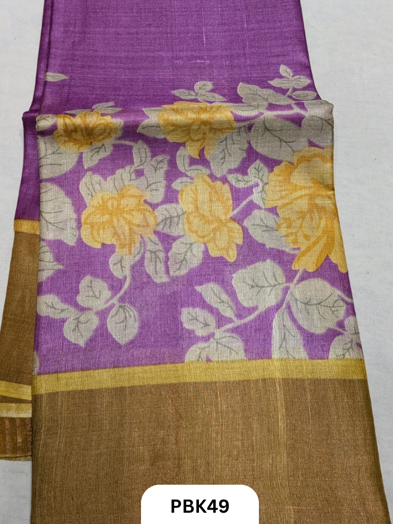 Premium Pure Tussar Silk Handblock Print Saree – Kolkata Special