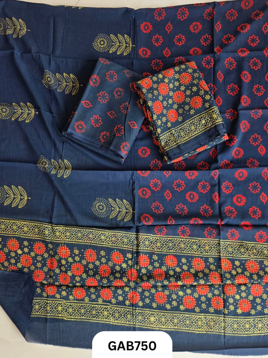 Handblock Cotton Suits With Mulmul Cotton Dupatta | Top 2.5 Mtr Dupatta 2.5 Mtr