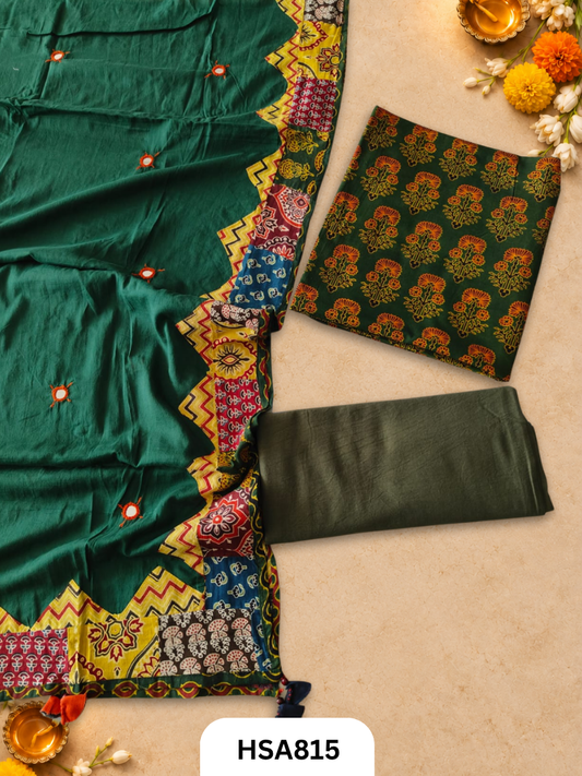 Ajrahk Print With Patch Work And Mirror Work Dupatta