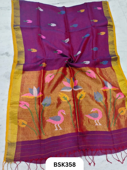 Handloom Pure Jayashree Linen With Paithani Saree
