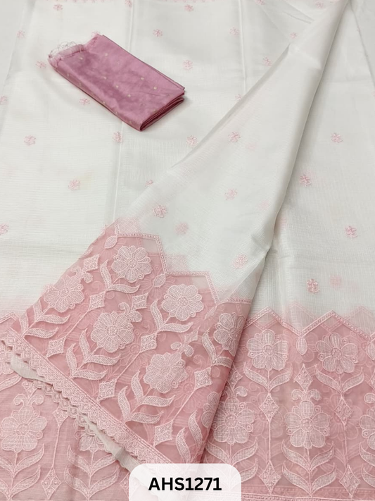 Soft Silk Kota Applique Work Saree