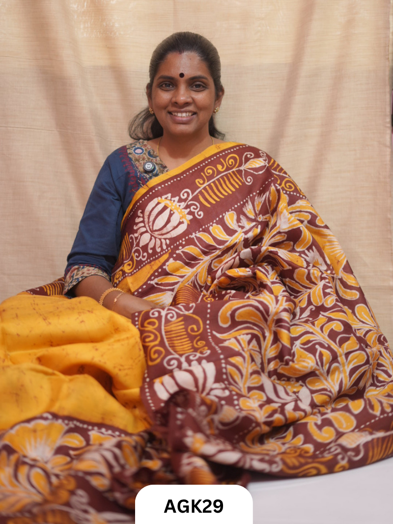 Premium Murshidabad 3-Ply Silk Hand Batik Saree – Silk Mark Certified