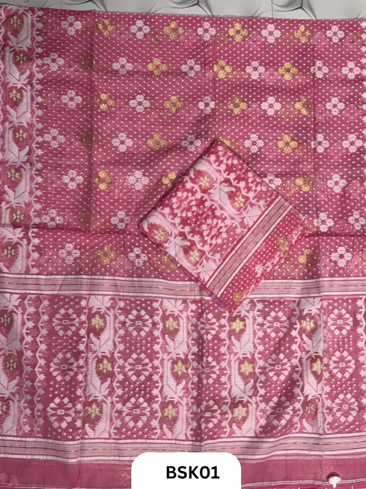 Cotton Jamdani Zari Weave  Top Material - 2.5  Duppata - 2.5  Machine Weave Hand Cutting