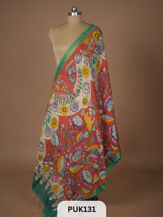 PURE PENKALAMKARI DUPPATTA - CHENNURI SILK