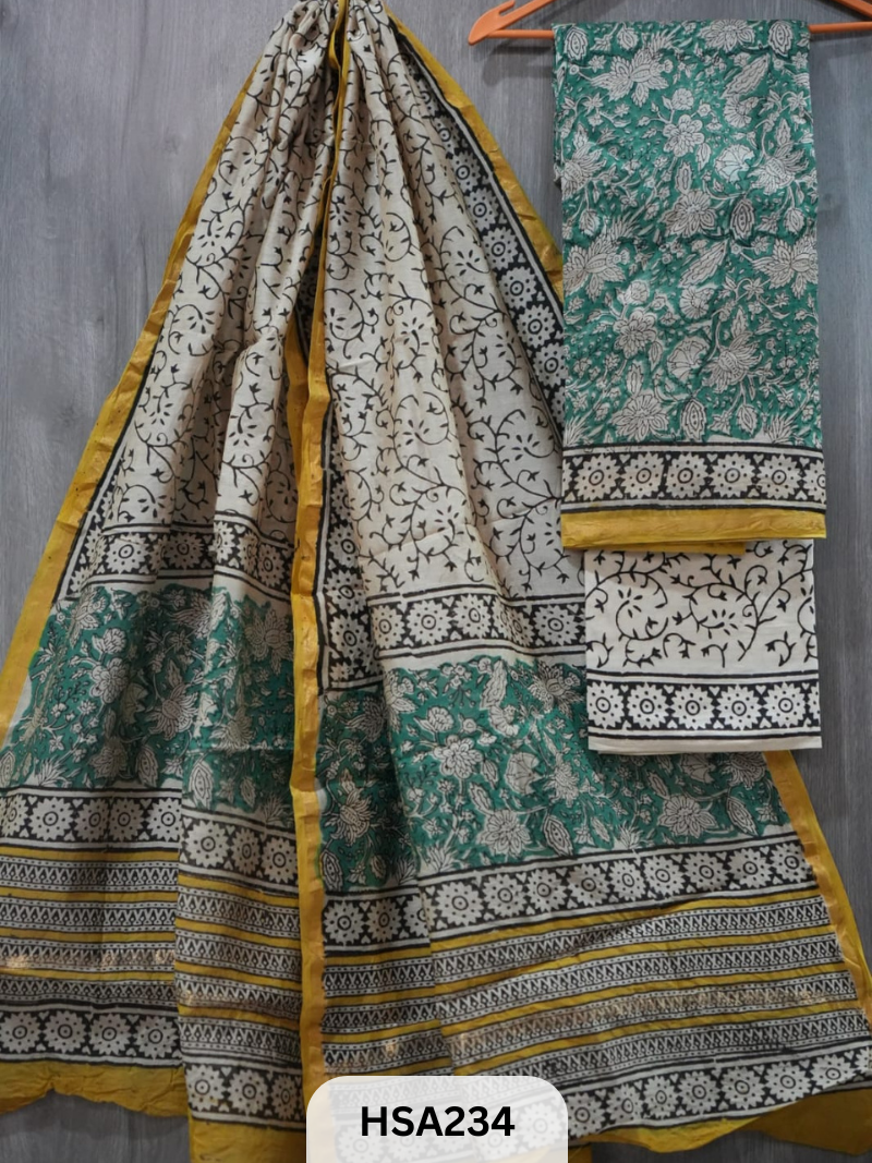 CHANDERI SILK  HAND BLOCK PRINTED SUIT | 3 PCS